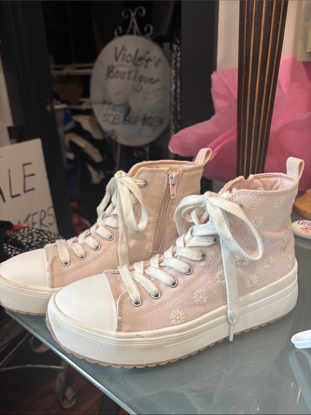 art class Pink Daisy High-Top Platform Sneakers for Women